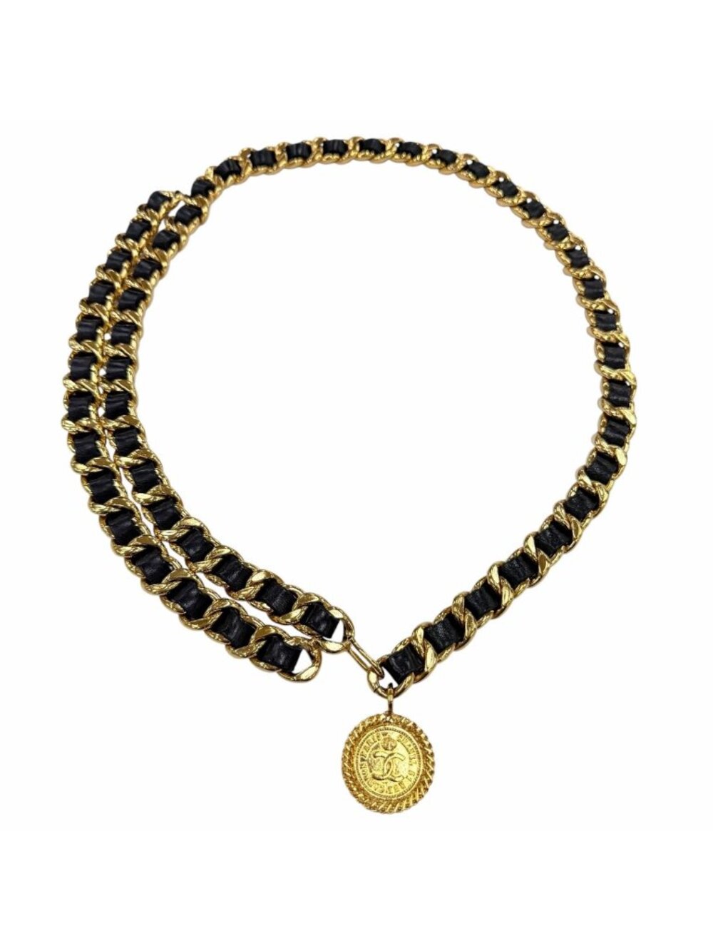 Chanel Vintage 31 Rue Cambon CC Logo Coin Motif Leather Usage Chain Belt Gold
